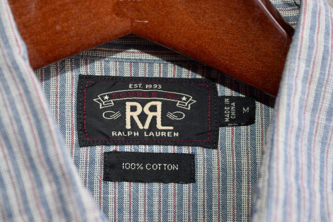 New RRL Ralph Lauren Blue Western Striped Slim Red Cotton Men's Shirt Medium M