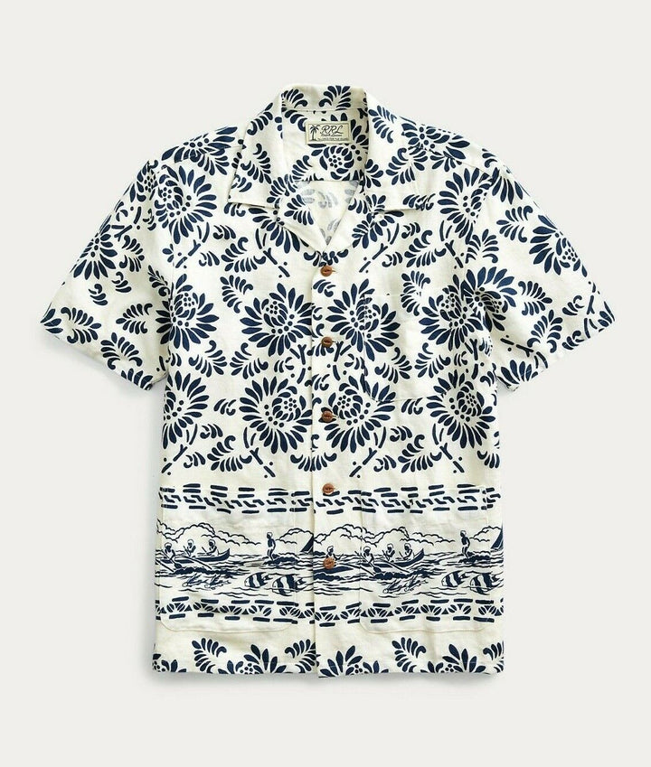 RRL Ralph Lauren 1940 Painted Japanese Hawaiian Linen Shirt Men's XL Extra-Large