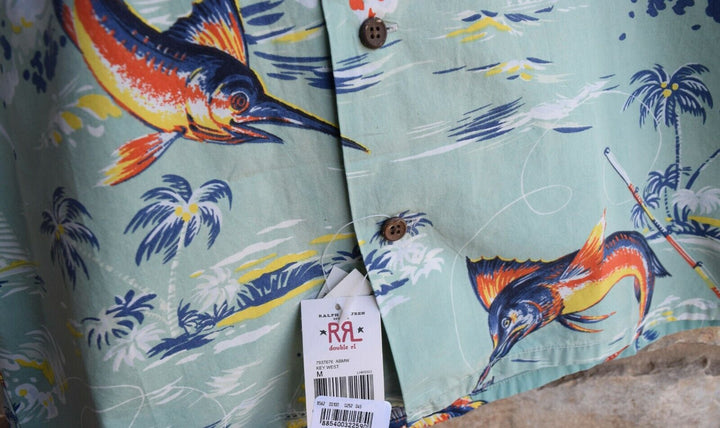 RRL Ralph Lauren Vintage Hawaiian Tropical Marlin Print Shirt Men's Small S Camp