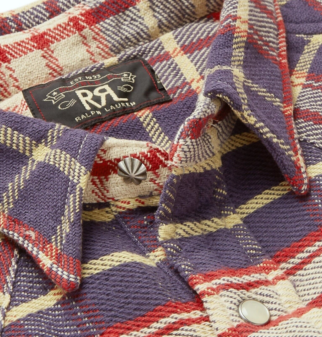 RRL Ralph Lauren Fit Plaid Twill Western Shirt Multi-Color Men's Extra-Large XL