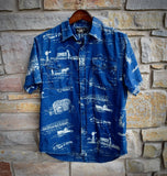 RRL Ralph Lauren 1940's Farming Western Print Blue Button Shirt Men's Large L