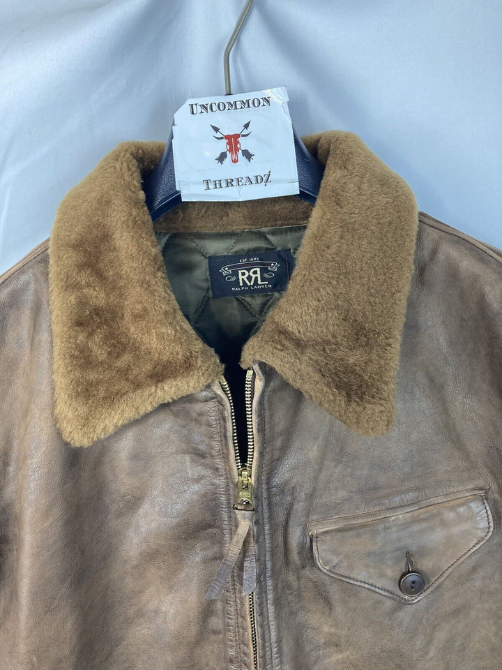 RRL Double RL Ralph Lauren Tan Brown Shearling Leather Jacket Men's Large L