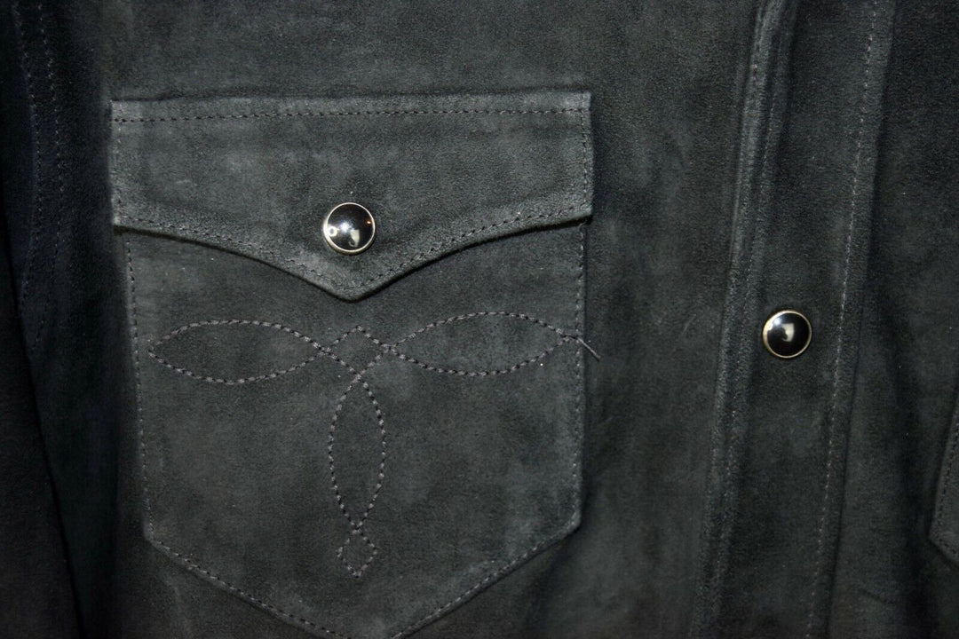 RRL Ralph Lauren Black Limited-Edition Western Suede Shirt Jacket Men's L Large