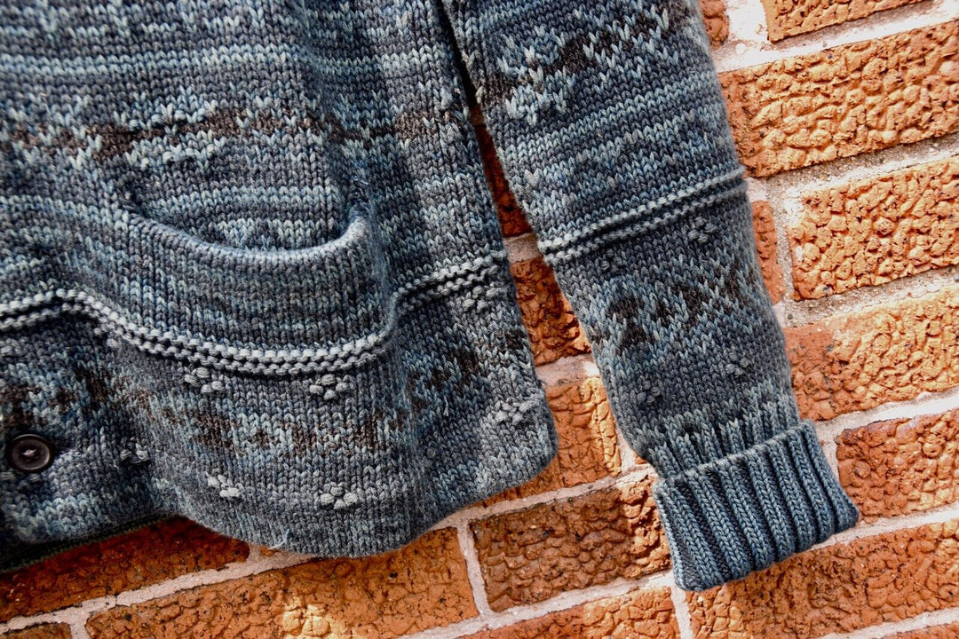 RRL Ralph Lauren Blue Fair Isle Nordic Shawl Cardigan Mens Large L