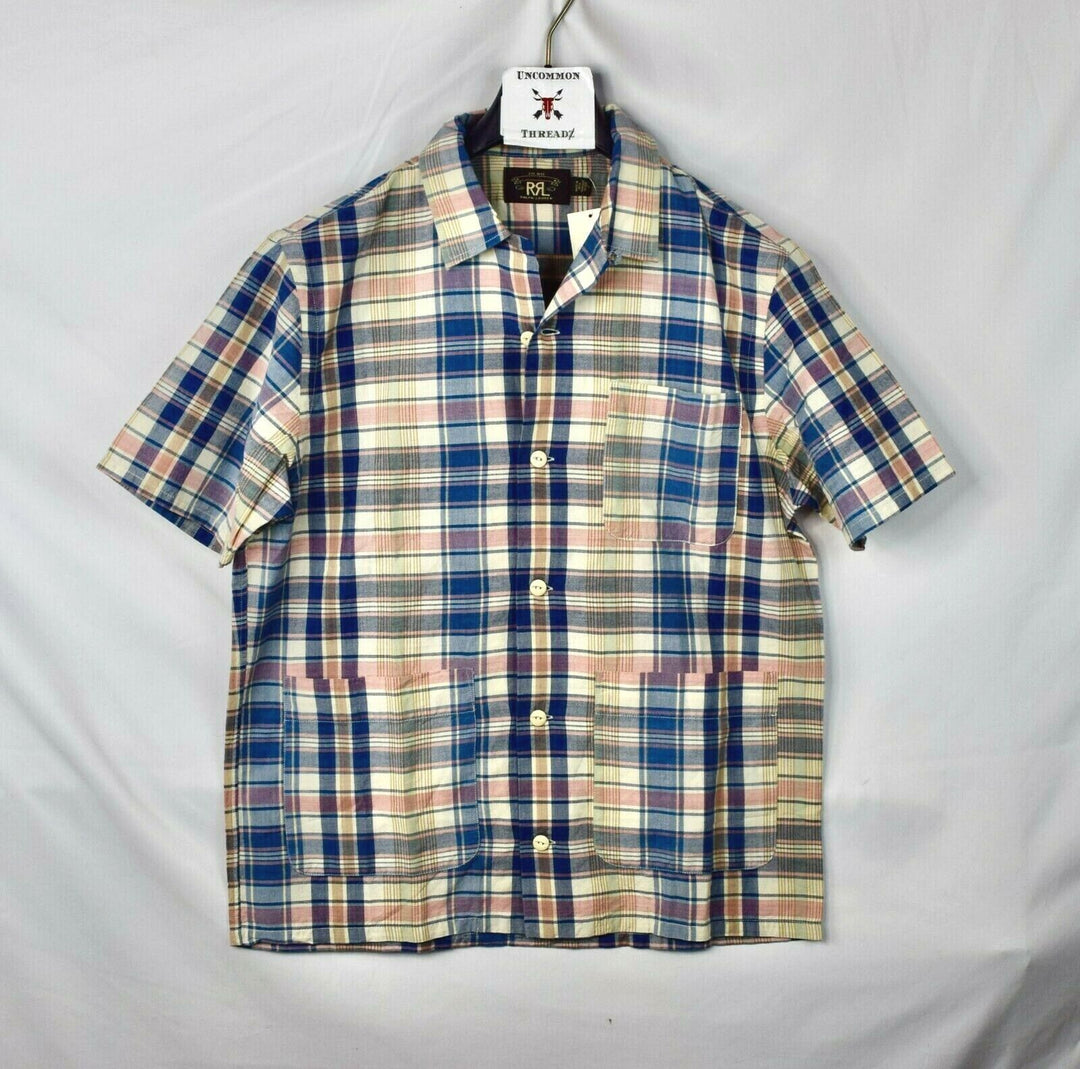 RRL Ralph Lauren 1920s Madras Plaid Camp Tissue Cotton Shirt Mens XL Extra-Large