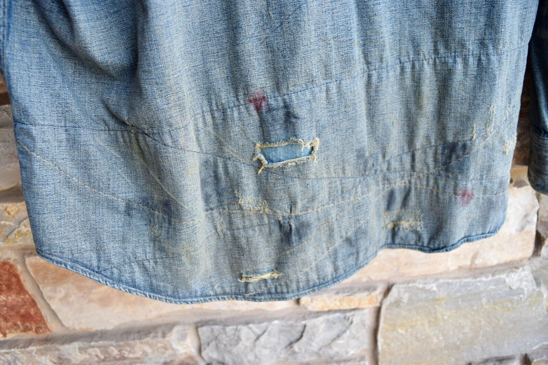 RRL Ralph Lauren Repaired Distressed Destroyed Western Snap Shirt Men's XXL 2XL