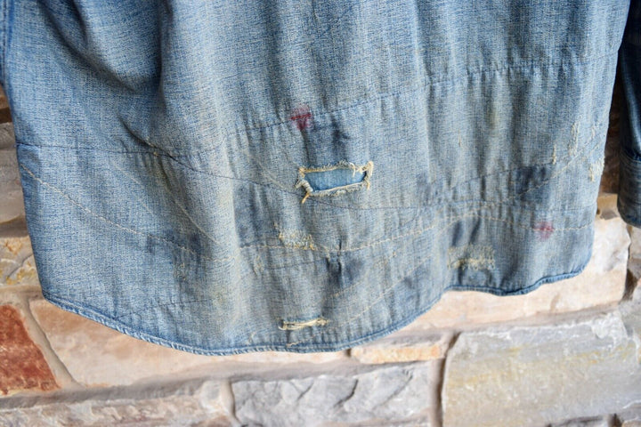 RRL Ralph Lauren Repaired Distressed Destroyed Western Snap Shirt Men's XXL 2XL