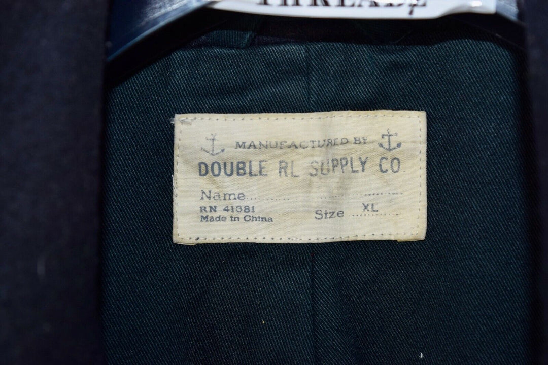 NWOT New RRL Ralph Lauren Naval Overcoat Navy Wool Pea Coat Jacket Men's XL