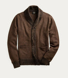 RRL Ralph Lauren Vintage Herringbone Brown Knit Cardigan Men's Small S