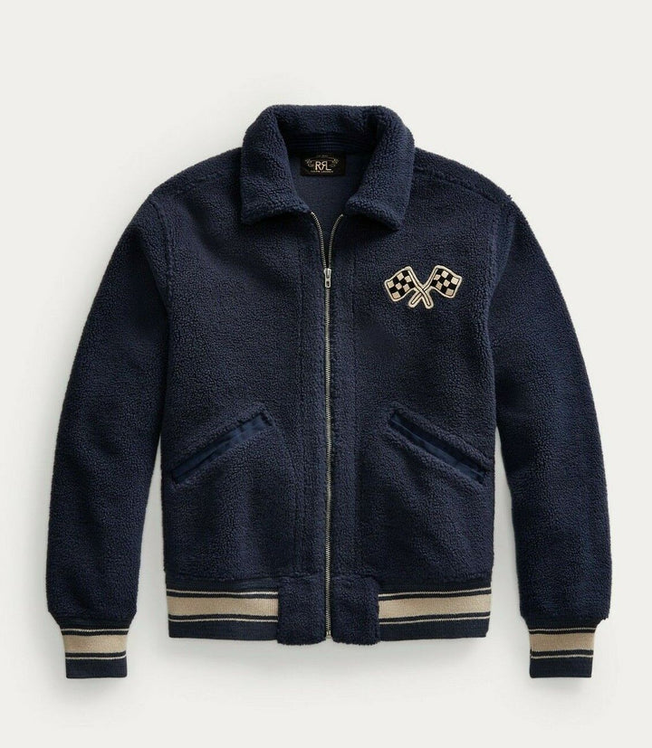 RRL New Ralph Lauren Racing Navy Fleece Jacket Sweater Men's XL Extra-Large