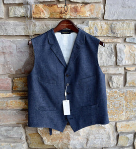 $490 RRL Double RL Ralph Lauren Navy Suit Vest Sport Chambray Vest Men's 42 R