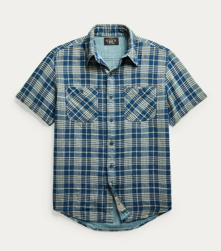 RRL Ralph Lauren Indigo Plaid Double-Faced Workshirt Shirt Men's S Small