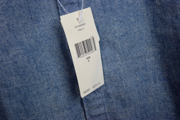 RRL Double Ralph Lauren Men's Mandarin Band Collar Shirt Blue Chambray L Large