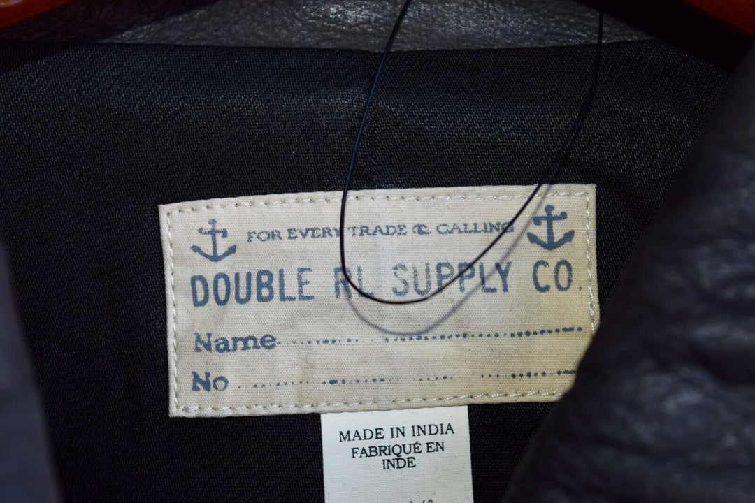 New RRL Ralph Lauren Leather Brown/Gray Peacoat Jacket Coat Men's Extra-Large XL