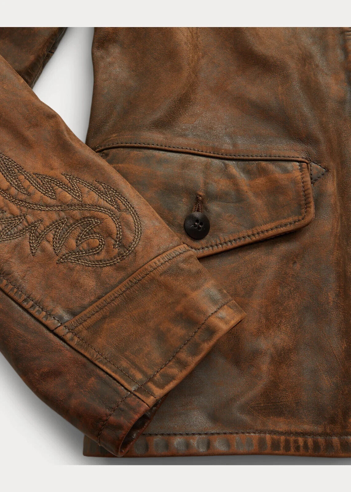 RRL Ralph Lauren Brown Embroidered Leather Jacket Coat