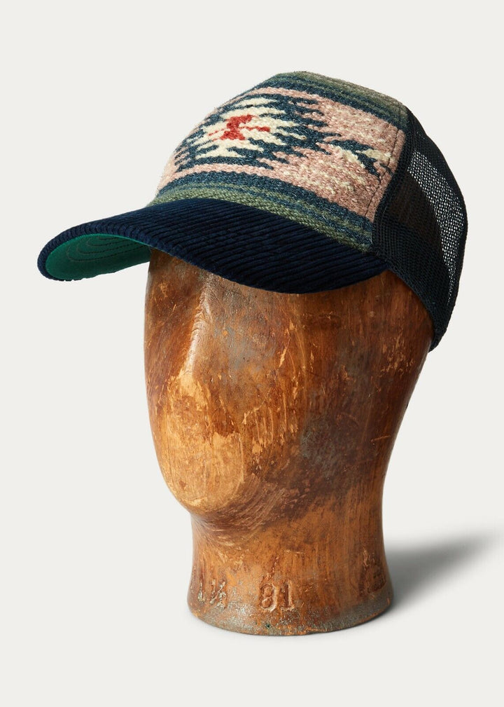 RRL Ralph Lauren Double RL Indigo Corduroy Southwestern Trucker Cap One Size
