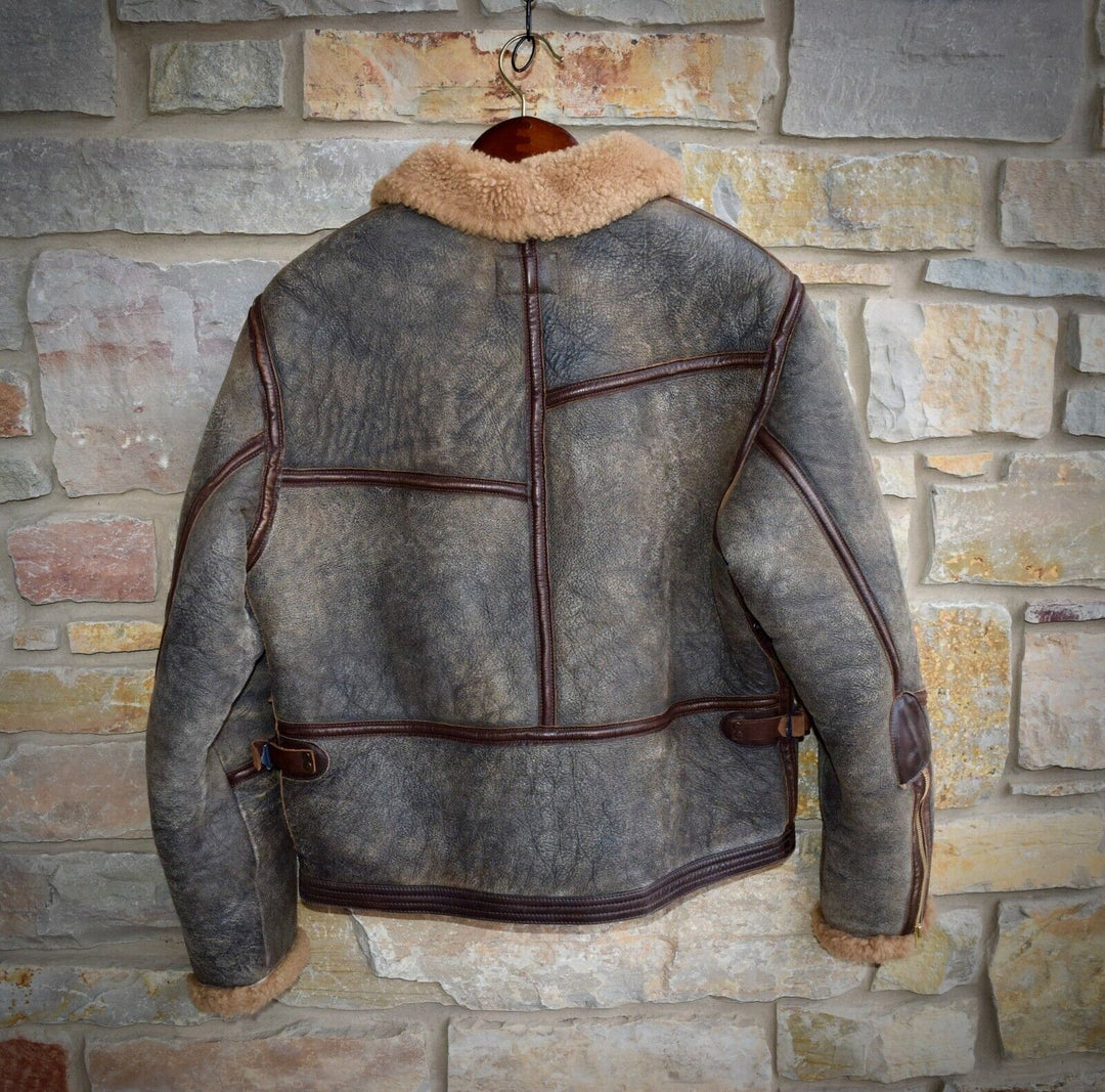 RRL Double RL Ralph Lauren Leather Brown Shearling Military Jacket Mens Medium M