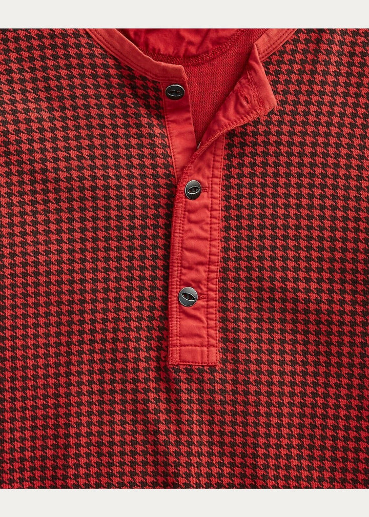 RRL Ralph Lauren Houndstooth Jersey Henley Red Black Shirt Men's S Small