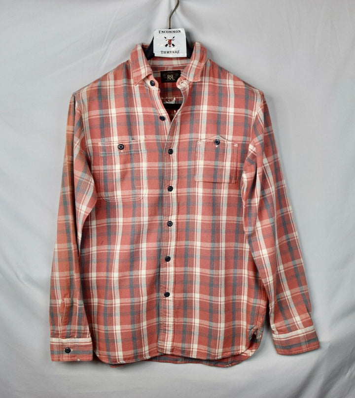 RRL Ralph Lauren Check Plaid Jacquard Rivet Flannel Workshirt Men's S Small