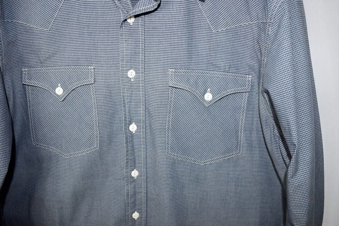 RRL Ralph Lauren Check Western Kane Yoke Blue Cotton Work Shirt Men's XXL 2XL