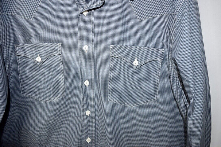 RRL Ralph Lauren Check Western Kane Yoke Blue Cotton Work Shirt Men's XXL 2XL