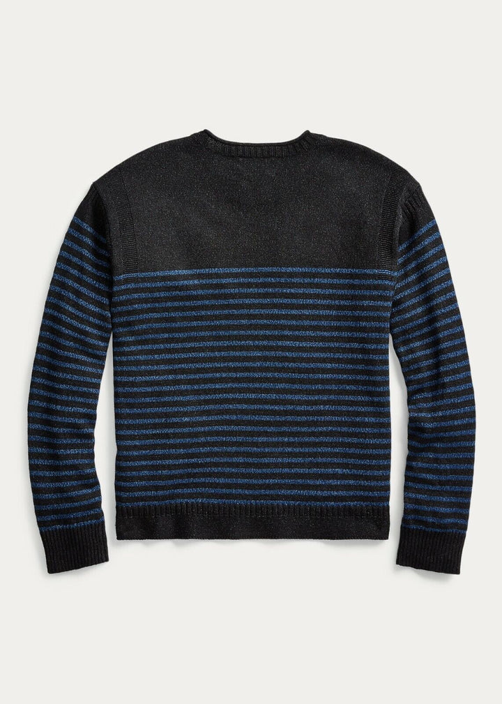 New RRL Ralph Lauren Black Blue Striped Crewneck Sweatshirt Men's XL Extra-Large