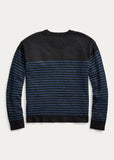 New RRL Ralph Lauren Black Blue Striped Crewneck Sweatshirt Men's XL Extra-Large