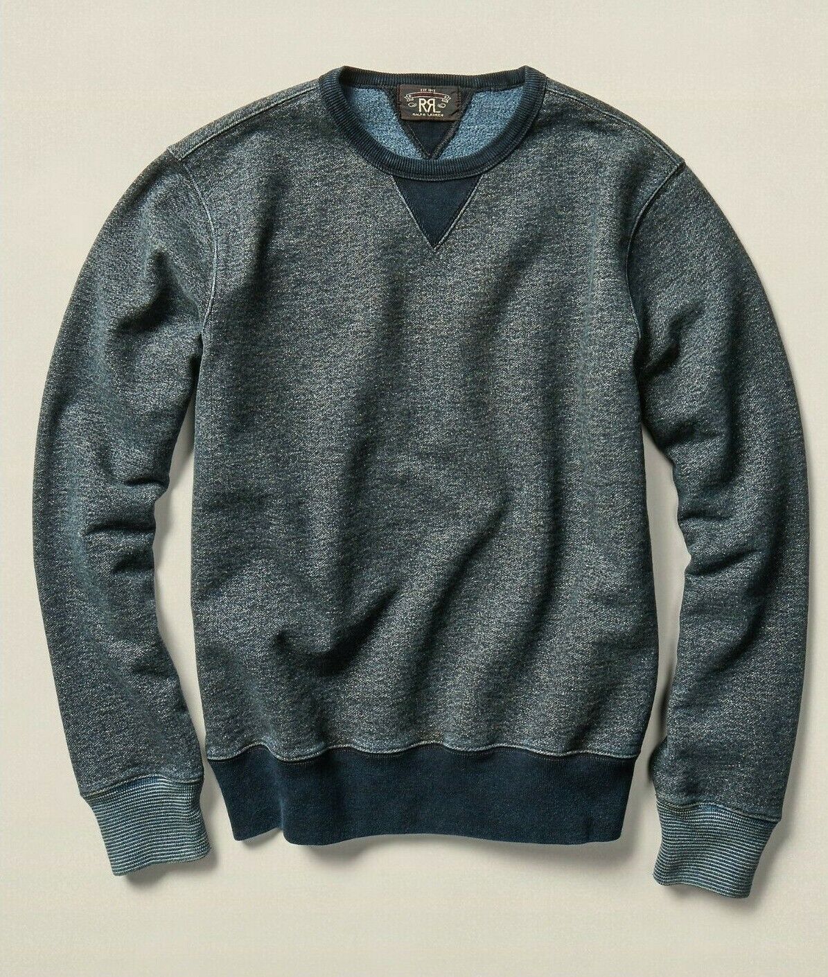 RRL Ralph Lauren Indigo Crewneck Blue Fleece Pullover Sweatshirt