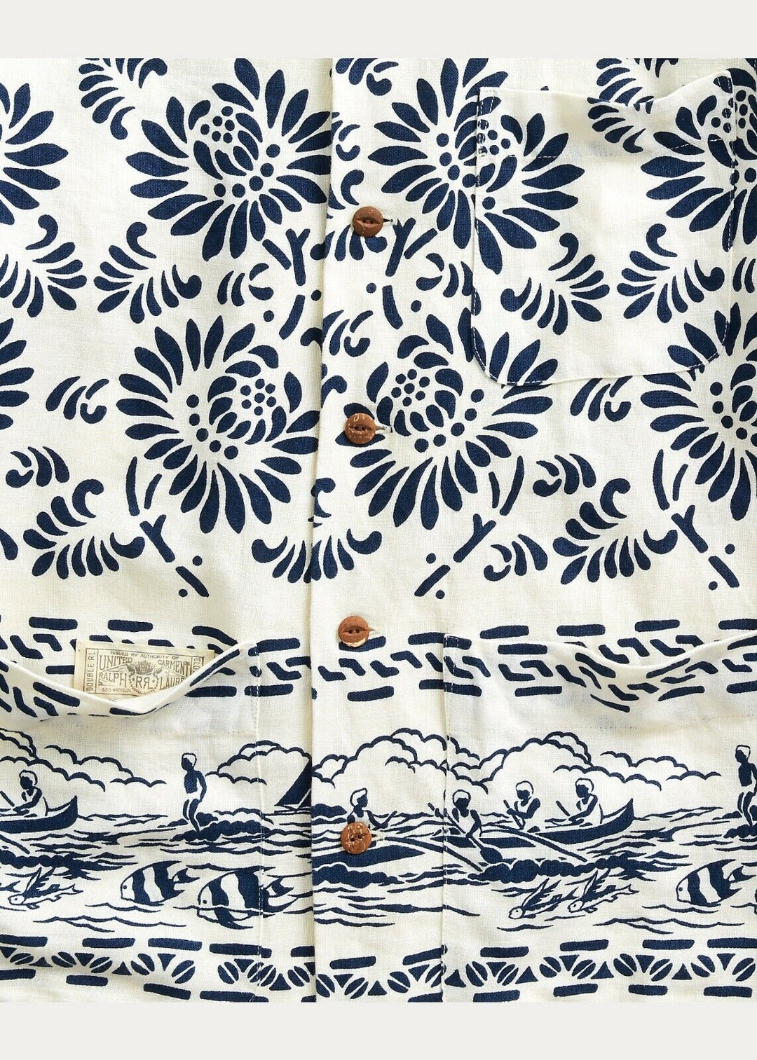 RRL Ralph Lauren 1940 Painted Japanese Hawaiian Linen Shirt Men's XL Extra-Large