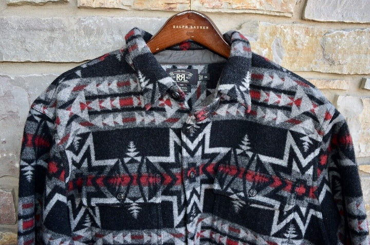 RRL Ralph Lauren Wool Black Southwestern Work Shirt Jacket Mens XXL 2XL