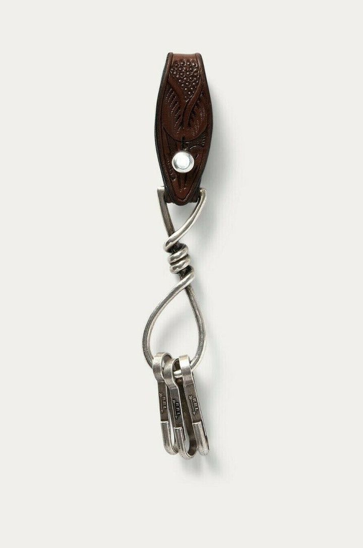 RRL Ralph Lauren Tooled Leather Cowhide Sterling Silver Key Fob Brown New