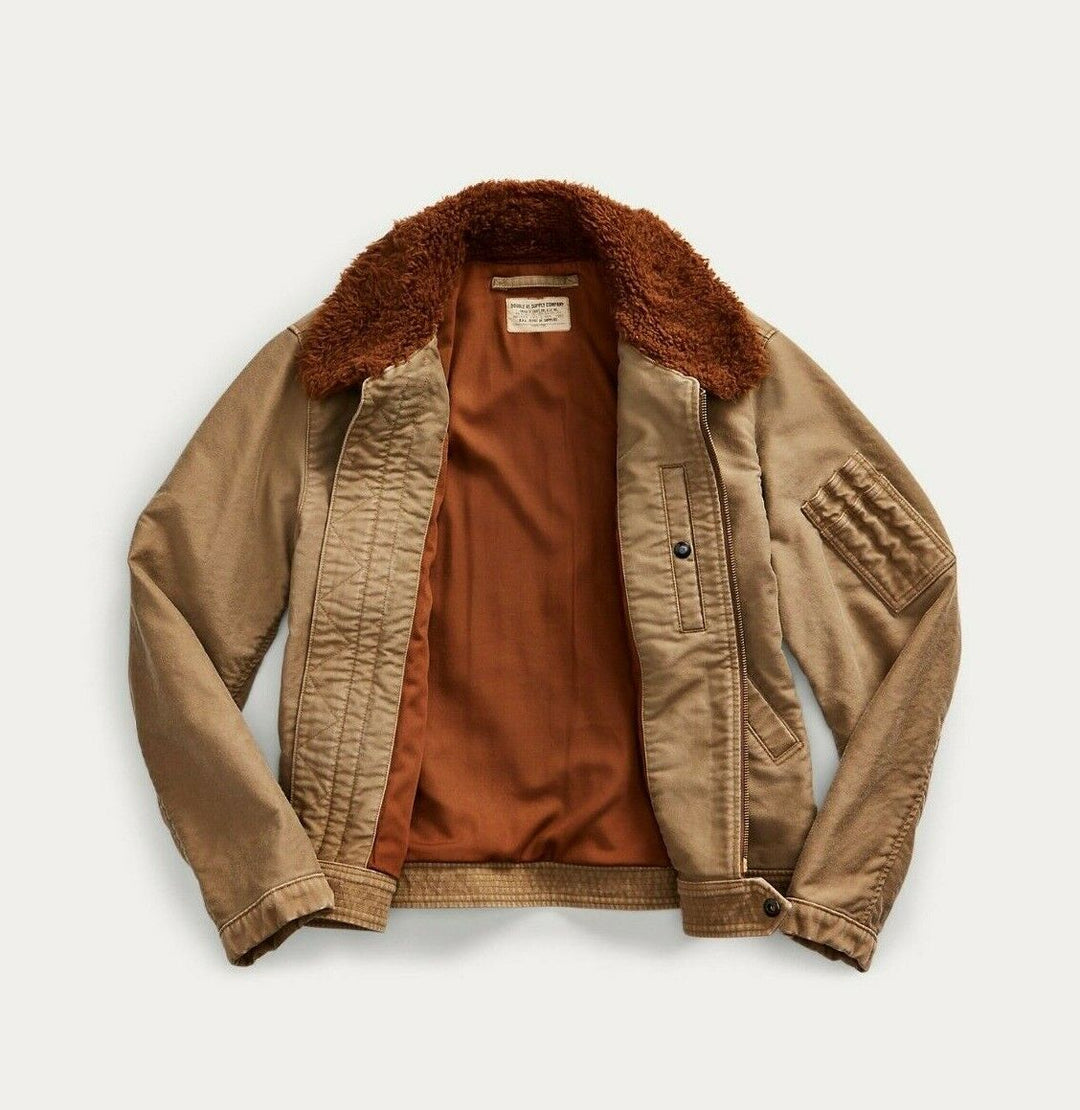 RRL Ralph Lauren Cotton Flight Jacket Fleece Jungle Brown Coat Men's Large L