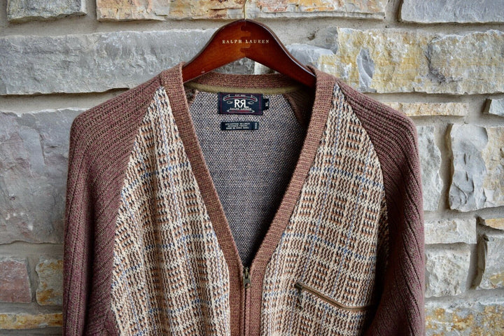 RRL Ralph Lauren Brown Zip Ribbed Linen Knit Cardigan Men's XL Extra-Large