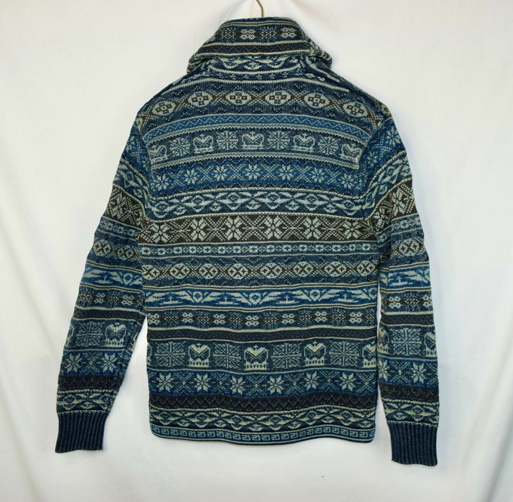 RRL Ralph Lauren Indigo Fair Isle Blue Heavy Fisherman Cardigan Men's S Small