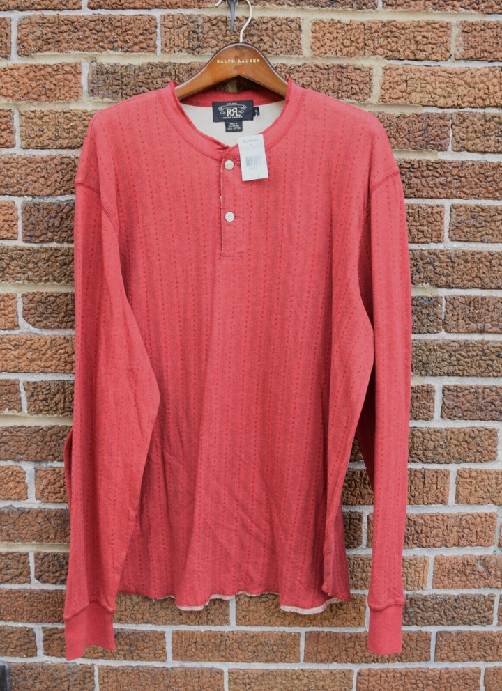 RRL Ralph Lauren Red Henley Fleece Shirt Southwestern Lined Men's Extra-Large XL