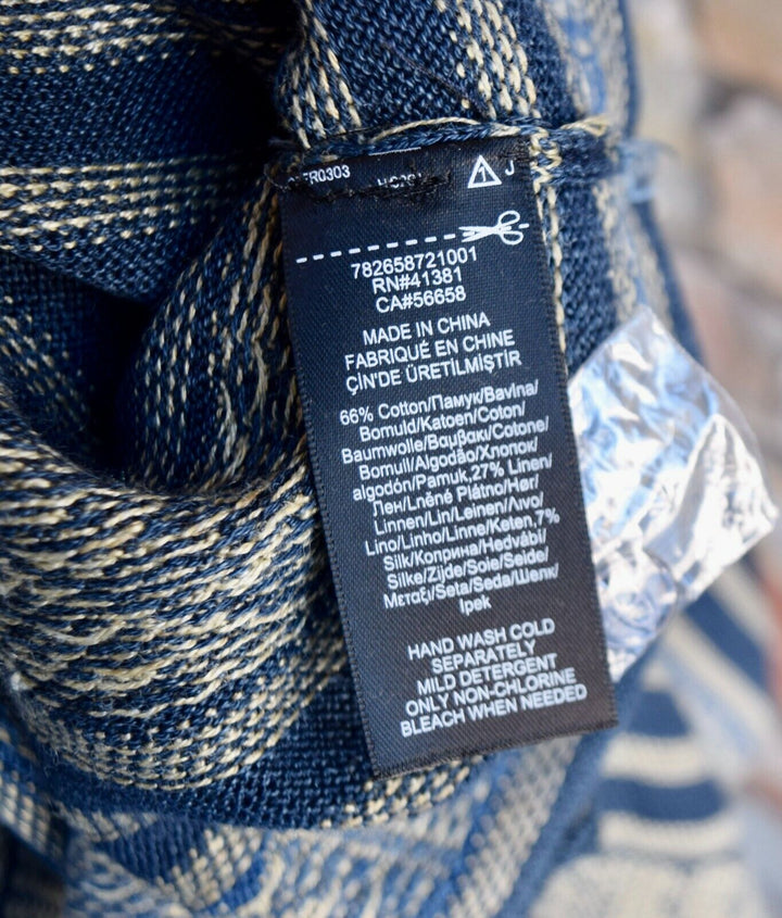 New RRL Ralph Lauren Silk Indigo Blue Southwestern Henley Sweater Men's 2XL XXL