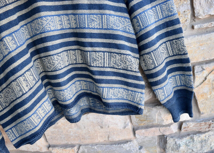 New RRL Ralph Lauren Silk Indigo Blue Southwestern Henley Sweater Men's 2XL XXL