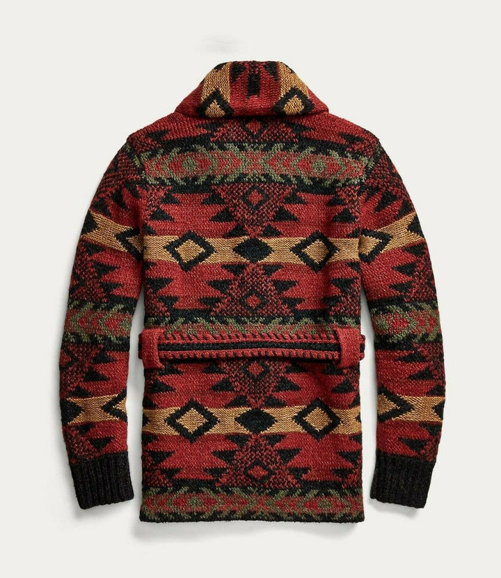 RRL Ralph Lauren Hand Knit Wool Red Ranch Long Belt Cardigan Men's Medium M