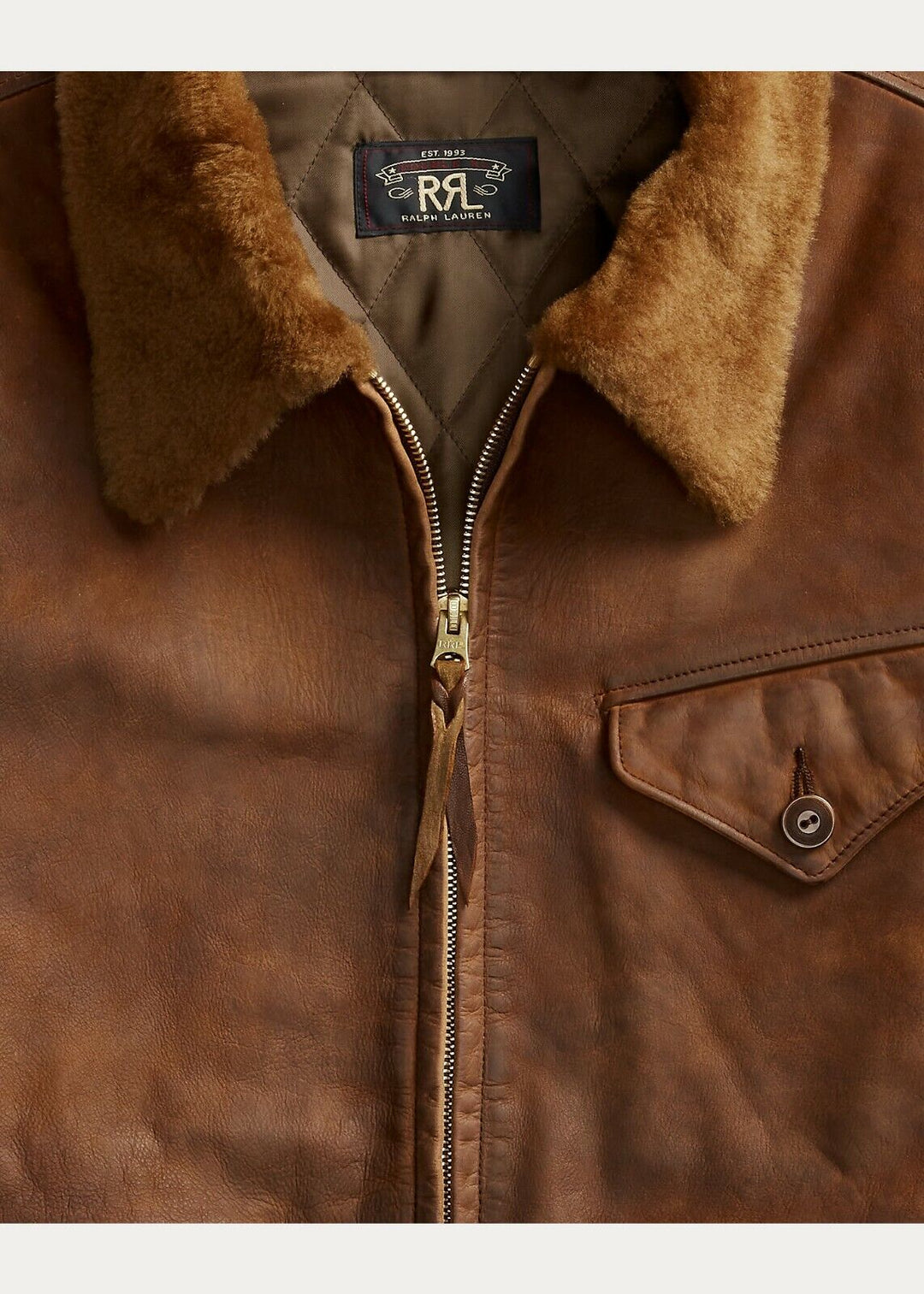 RRL Double RL Ralph Lauren Tan Brown Shearling Leather Jacket Men's M Medium
