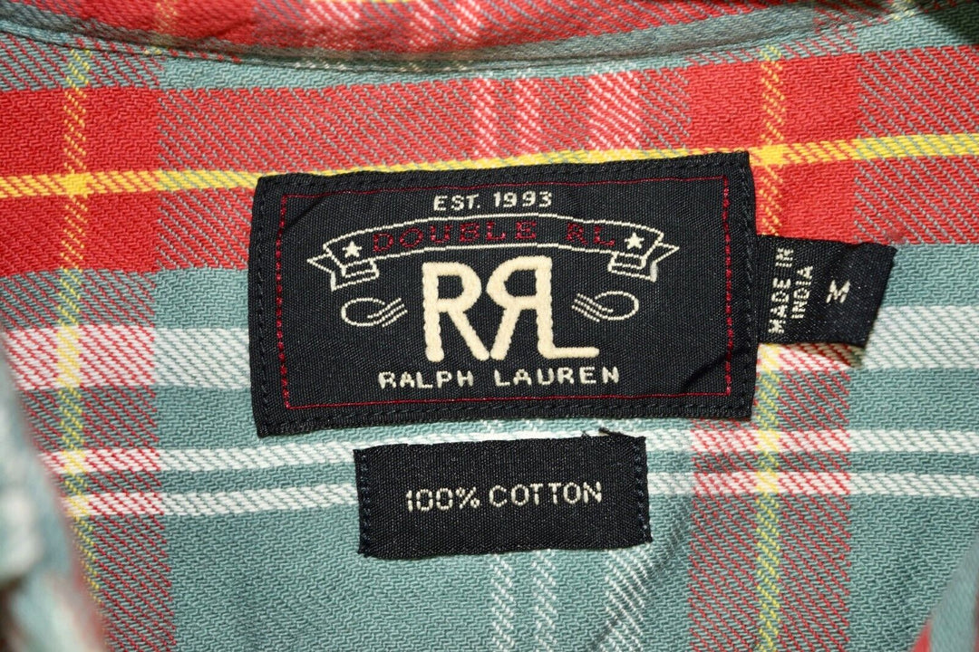 RRL Ralph Lauren Plaid Green Cotton Workshirt Men's M Medium Flannel