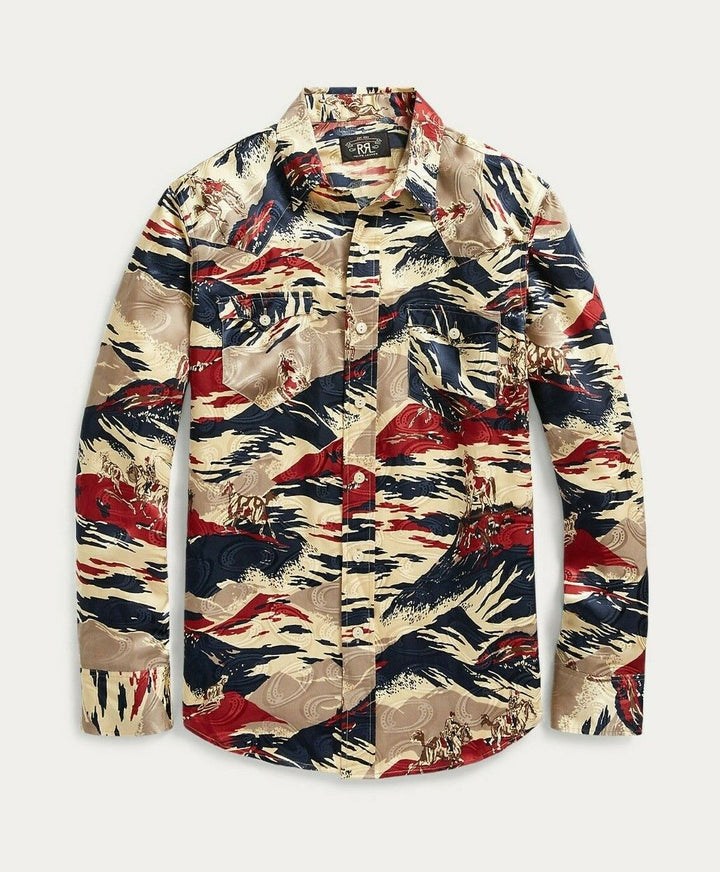 New RRL Ralph Lauren Buffalo Silk Western Print Button Shirt Men's 2XL XXL