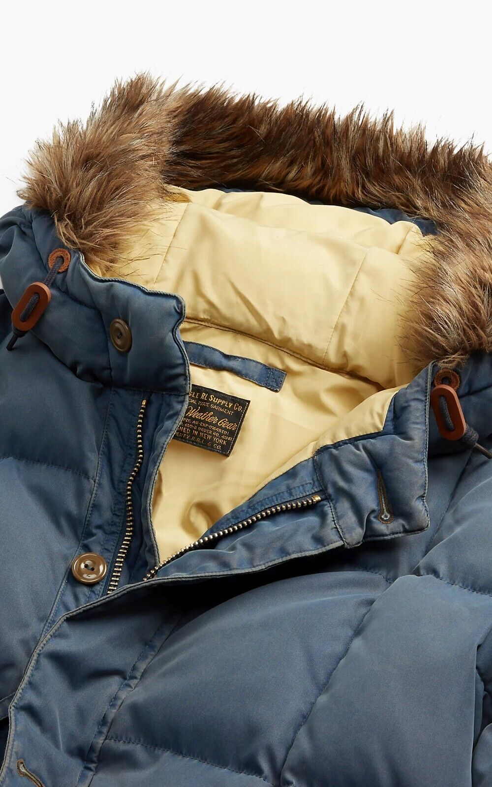 RRL Ralph Lauren Quilted 1950's Blue Parka Jacket Coat Fur Mens Large L