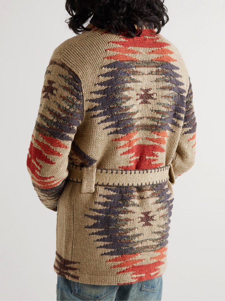 RRL Mr Porter Hand Knit Wool Brown Ranch Long Belt Cardigan Men's Medium M