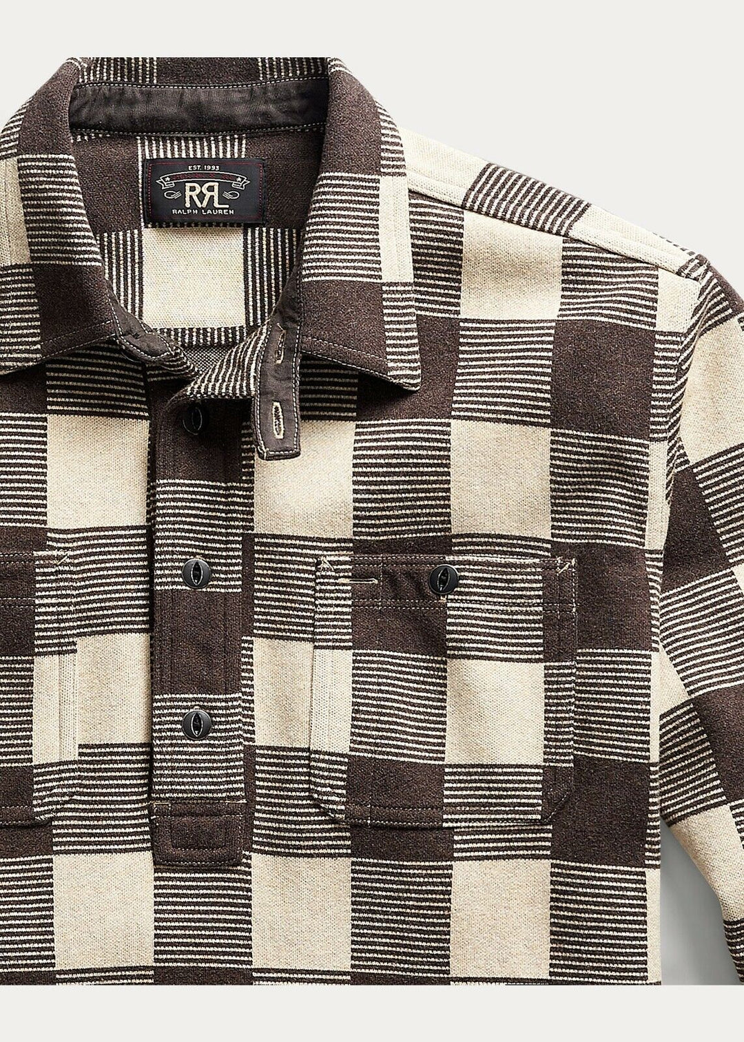 RRL Ralph Lauren Cotton Wool Plaid Shirt Brown Workshirt Popover Extra-Large XL