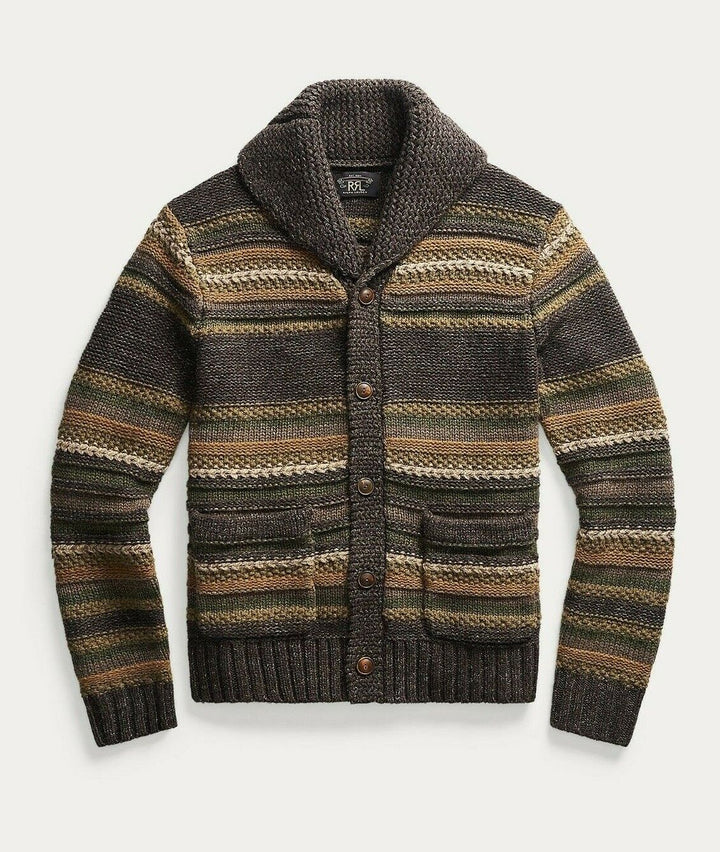 RRL Ralph Lauren Striped Knit Silk Wool 1940's Blanket Cardigan Men's Small S