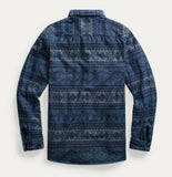 RRL Ralph Lauren Fair Isle Indigo Cotton Blue Jacquard Workshirt Men's S Small