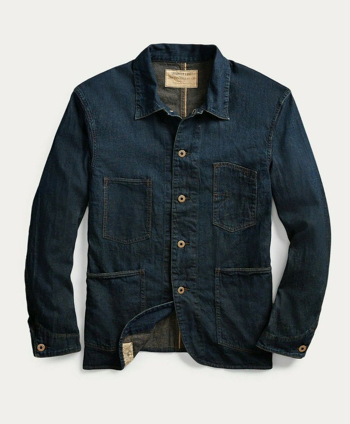 RRL Ralph Lauren Indigo Twill Coat Jean Denim Jacket Chore Men's S Small