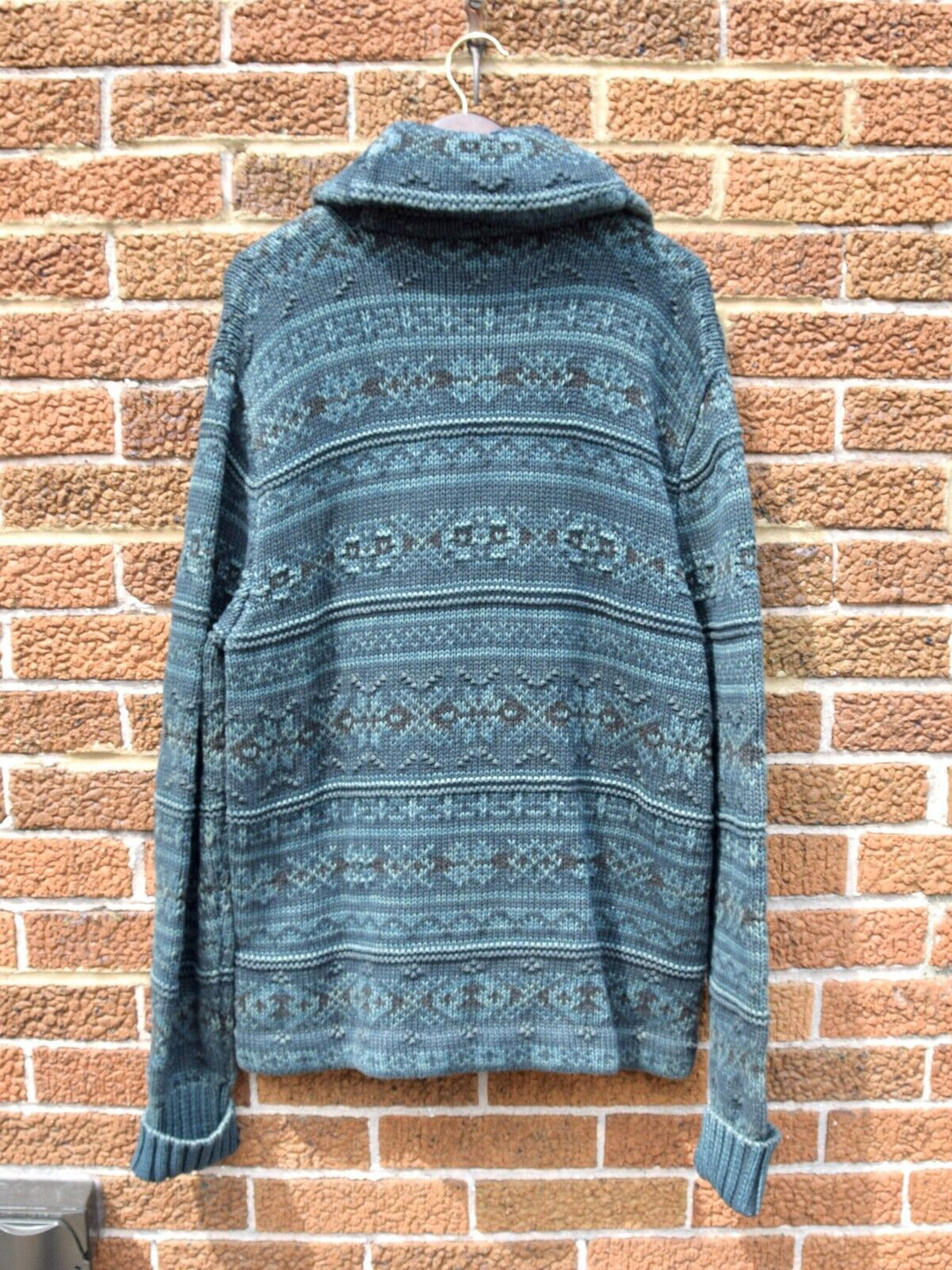 RRL Ralph Lauren Blue Fair Isle Nordic Shawl Cardigan Mens Large L