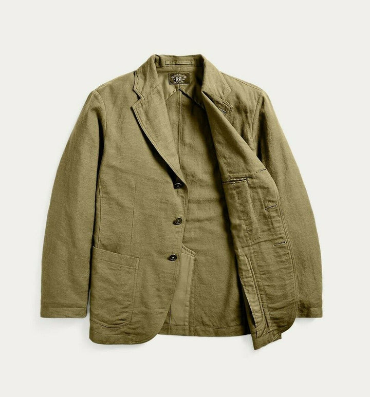 New Ralph Lauren RRL Green Solid Cotton Linen Wool Sportcoat Jacket Mens 2XL XXL