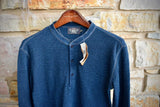 New RRL Ralph Lauren Blue Indigo Solid Henley Knit Cotton Size Men's Small S